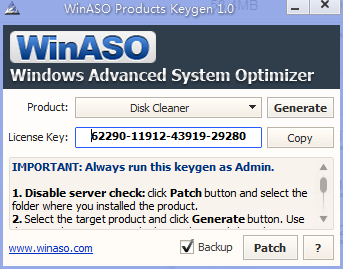 WinASO Products Keygen(WinASOע) V1.0 ɫѰ